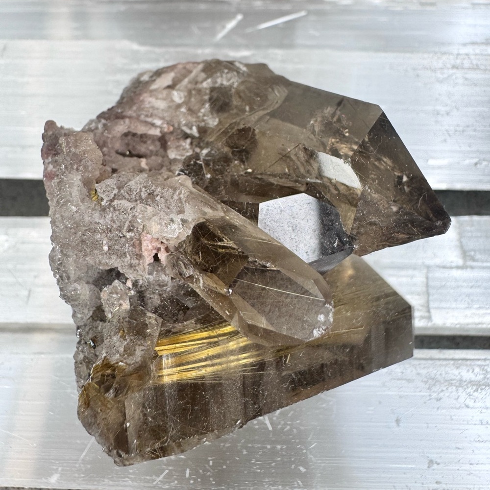 Smokey Quartz Cluster With Golden Rutile Brazil - Picture 3 of 9